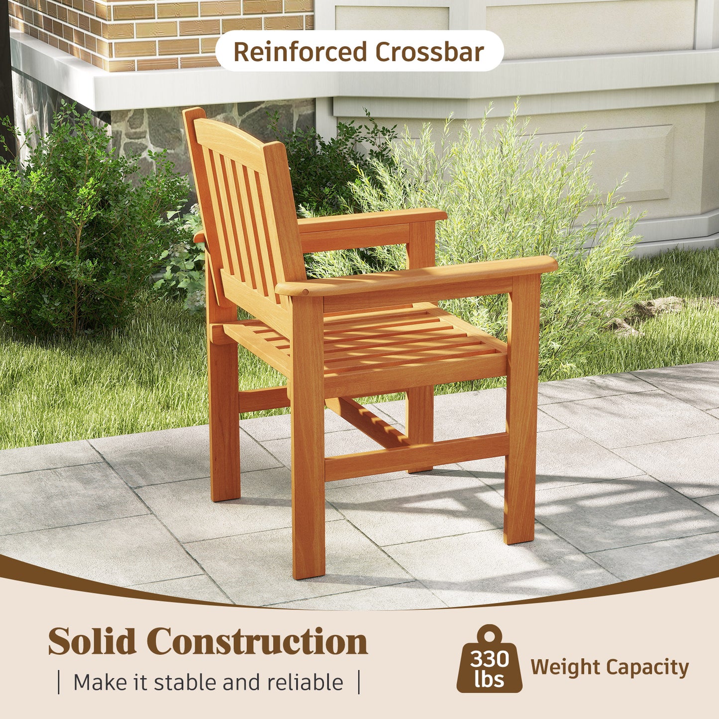 Wooden Patio Chairs Set of 2 with Inclined Backrests
