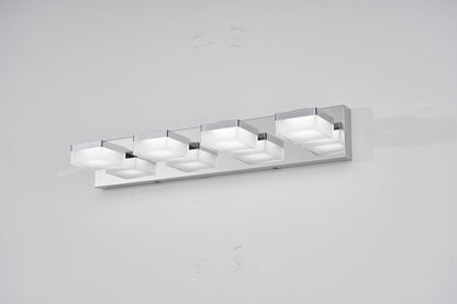 Modern Chrome LED Vanity Light, 4-Lights Wall Sconce for Bathroom and Mirror, Sleek Minimalist Design, Energy-Efficient, Easy to Install