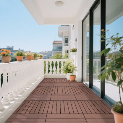 24 pieces of dark gray outdoor terrace deck tiles, DIY interlocking decking floor tiles, easy to install patio tiles, suitable for indoor and outdoor balcony backyard poolside ,Brown