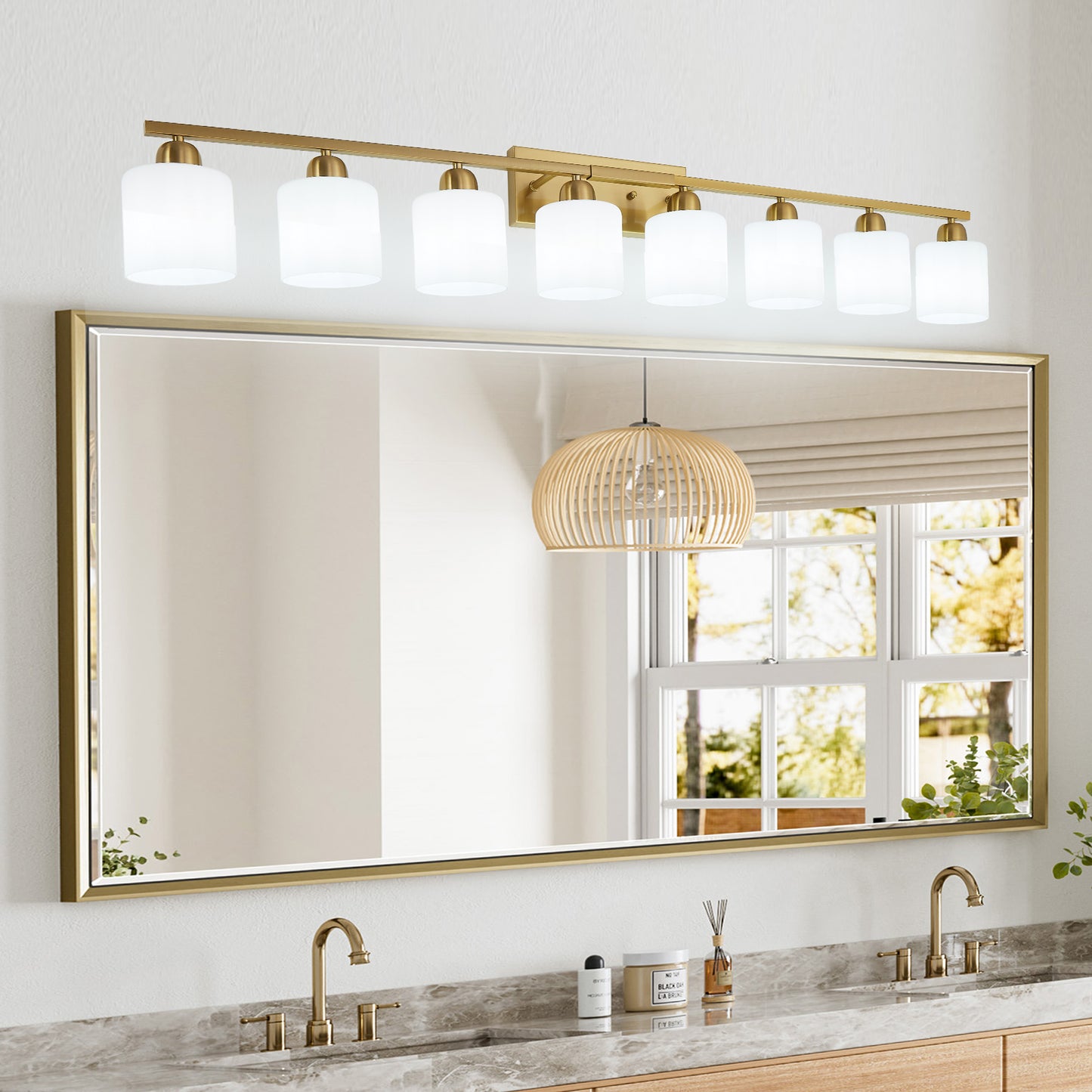 52inch Gold Bathroom Light Fixtures, Modern Bathroom Vanity Light with Milky White Glass Shade, Gold Wall Lamp Sconces for Mirror Bedroom, Living Room Hallway