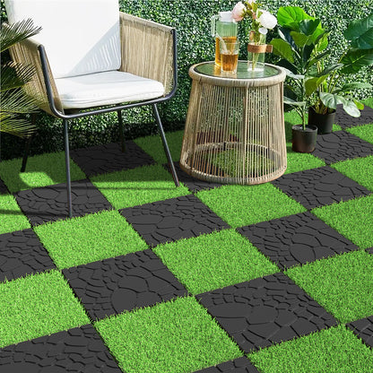 Stone texture 12" Patio Deck Tiles, DIY Module Interlocking Decking Tiles Floor Tile,Easy and Quick Installation Court Tiles for Porch Poolside Balcony Backyard 44pcs ,DARK GRAY