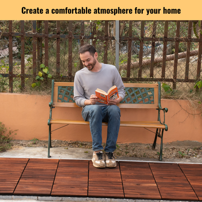 10 PCS Interlocking Deck Tiles Striped Pattern, 12" x 12" Square Acacia Hardwood Outdoor Flooring for Patio, Bancony, Pool Side