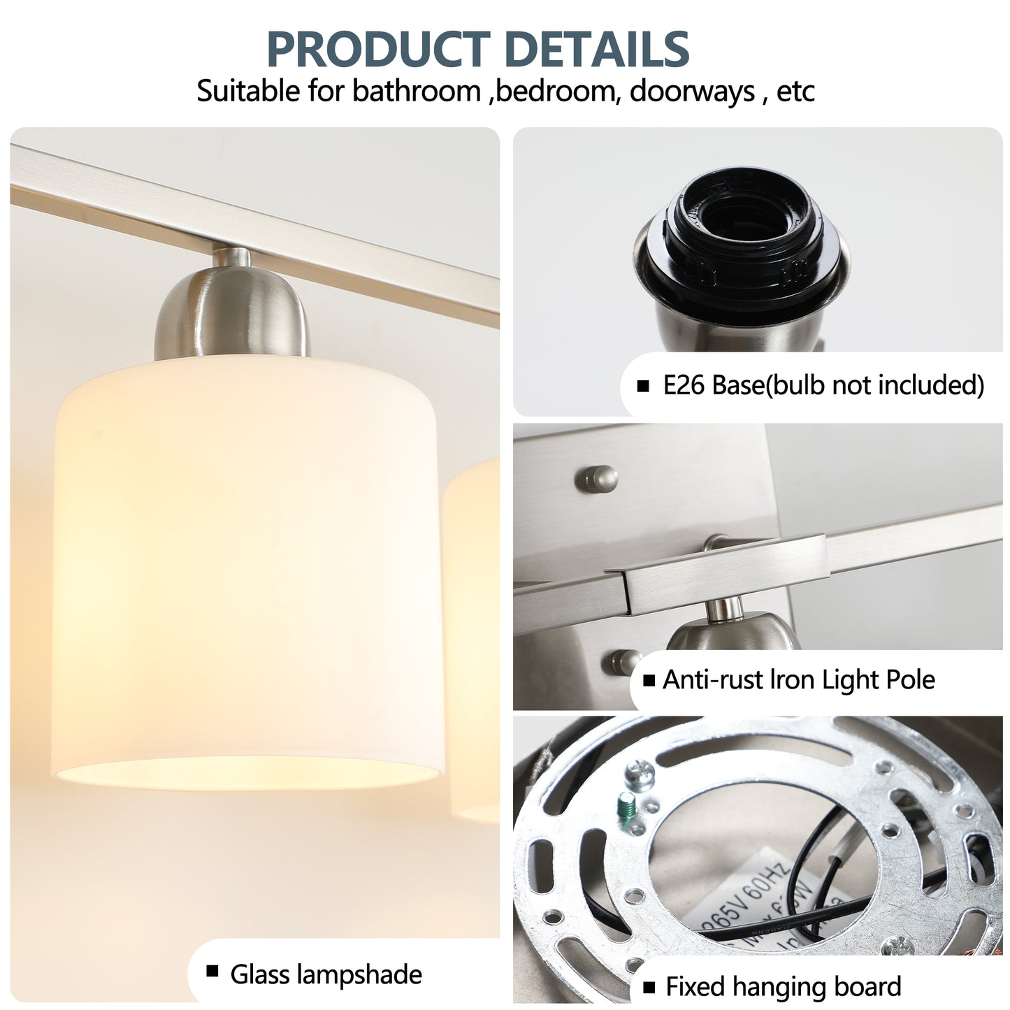 10-Light Bathroom Light Fixtures, 6552inch Nickel Vanity Light with Milky White Glass Shade, Modern Bathroom Wall Lights Over Mirror, Farmhouse Wall Sconces Lighting for Bedroom Living Room
