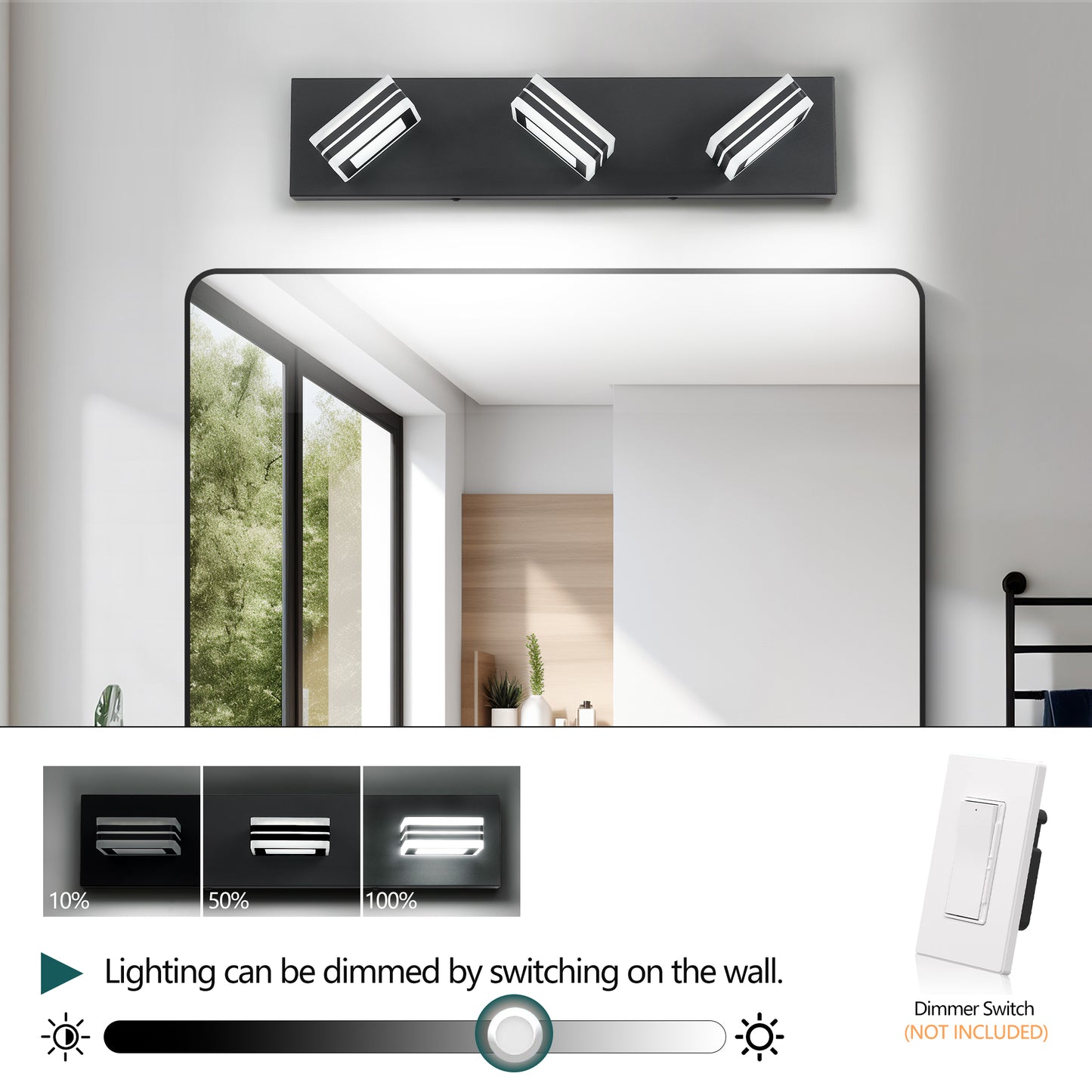 Matte Black Vanity Light Fixtures 3 Lights Up and Down LED Modern Bathroom Vanity Lights Over Mirror Acrylic Black Bath Wall Lighting