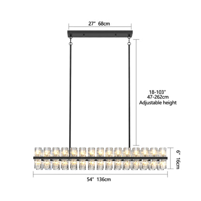 Rectangular Luxurious Crystal Chandelier for Living Room & Dining Room, Black Frame with K9 Crystals