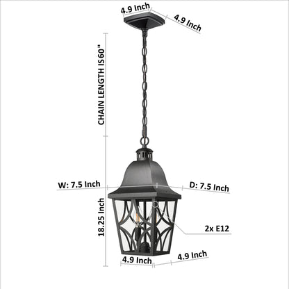 Outdoor Pendant Light Fixture, Modern Black Exterior Hanging Lantern Anti-Rust Metal Hanging Lights with Clear Glass Shade and Adjustable Chain for Porch Foyer Doorway Front Door (1 pack)