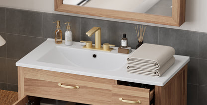 36" Wood Bathroom Vanity with Solid Wood Frame, 2 Soft Close Doors, 3 Soft Close Drawers, Adjustable Shelf, Modern Storage Cabinet for Small Bathrooms