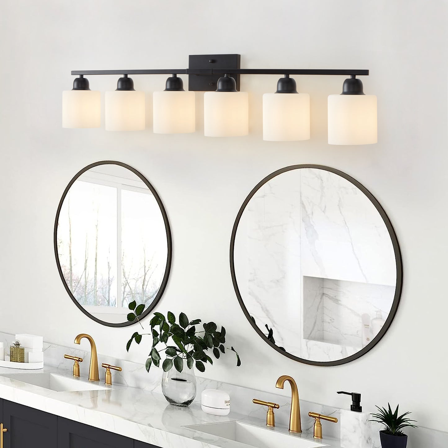 6-Light Black Vanity Lights, 38'' Modern Bathroom Vanity Lighting Fixtures for Mirror, Matte Bathroom Lighting Fixtures, Black Wall Sconces for Bedroom Living Room
