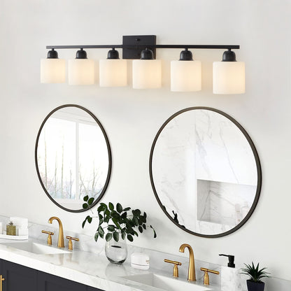 6-Light Black Vanity Lights, 38'' Modern Bathroom Vanity Lighting Fixtures for Mirror, Matte Bathroom Lighting Fixtures, Black Wall Sconces for Bedroom Living Room