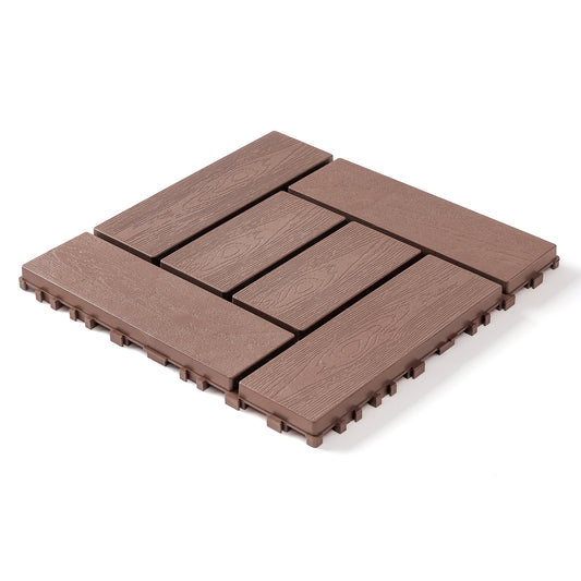 12-inch interlocking deck tiles, DIY modular interlocking decking floor tiles, indoor and outdoor floor tiles, courtyard floor tiles that easy to install quickly ,44 pieces, Brown