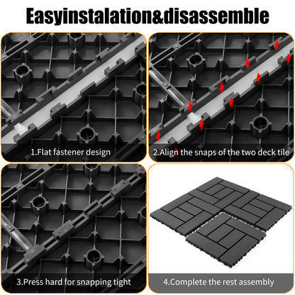 12-inch interlocking deck tiles, DIY modular interlocking decking floor tiles, indoor and outdoor floor tiles, courtyard floor tiles that easy to install quickly ,44 pieces dark gray