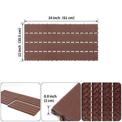 24 pieces of dark gray outdoor terrace deck tiles, DIY interlocking decking floor tiles, easy to install patio tiles, suitable for indoor and outdoor balcony backyard poolside ,Brown