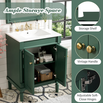 24'' Bathroom Vanity with Top Sink, 2-Tier Modern Bathroom Storage Cabinet, Single Sink Bathroom Vanity, Large Storage Shelves