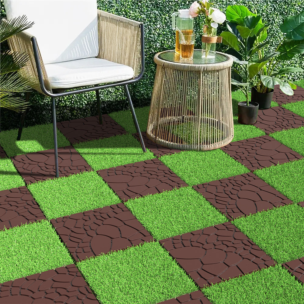 Stone texture 12" Patio Deck Tiles, DIY Module Interlocking Decking Tiles Floor Tile,Easy and Quick Installation Court Tiles for Porch Poolside Balcony Backyard 44pcs  Brown