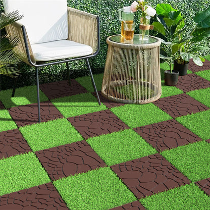 Stone texture 12" Patio Deck Tiles, DIY Module Interlocking Decking Tiles Floor Tile,Easy and Quick Installation Court Tiles for Porch Poolside Balcony Backyard 44pcs  Brown