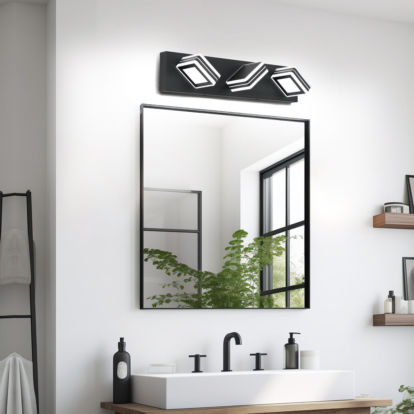 Matte Black Vanity Light Fixtures 3 Lights Up and Down LED Modern Bathroom Vanity Lights Over Mirror Acrylic Black Bath Wall Lighting
