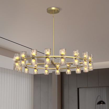 Modern 36" Gold Round Chandelier Light Fixture, K9 Crystal Chandeliers for Dining Room, Living Room, Dining Room Chandeliers Over Table, Chandelier for Bedroom, Foyer, Includes 36XG4 Bulbs