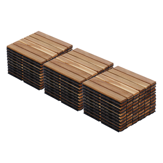 30 PCS Interlocking Deck Tiles Striped Pattern, 12" x 12" Square Yellow Acacia Hardwood Outdoor Flooring for Patio, Bancony, Pool Side