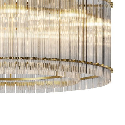 37" Modern Gold Round Chandelier,2-Tier 8-Light Water Ripple Crystal Glass Chandeliers,for Dining Room,Living Room,Bedroom,High Ceiling,Foyer Entryway,Luxury Chandelier