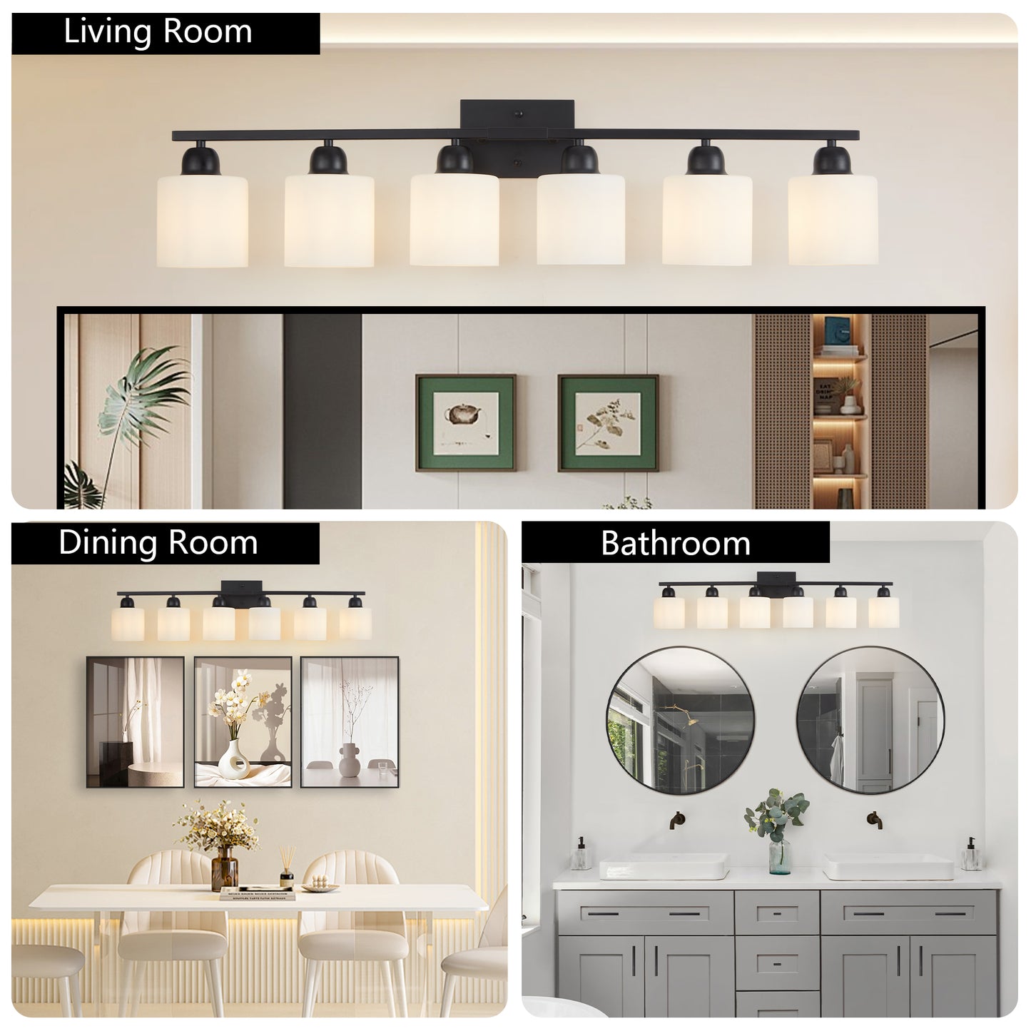 6-Light Black Vanity Lights, 38'' Modern Bathroom Vanity Lighting Fixtures for Mirror, Matte Bathroom Lighting Fixtures, Black Wall Sconces for Bedroom Living Room