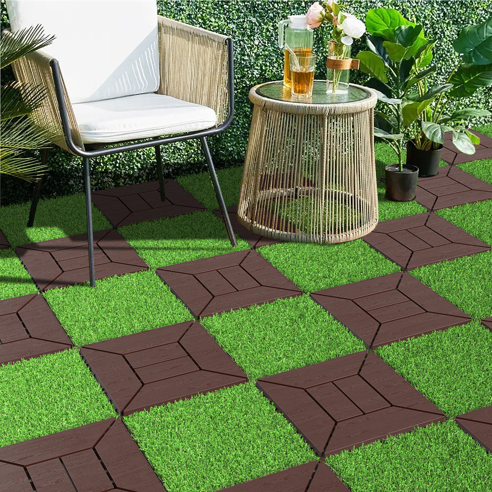 New 12 inch balcony deck tiles, DIY interlocking deck floor tiles, indoor and outdoor floor tiles, easy to install patio tiles, suitable for poolside balcony, backyard, 44 pieces  brown
