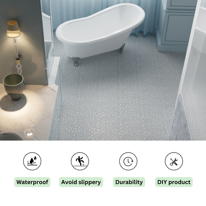 12 x 12 Inch Gray Interlocking Deck Tiles Plastic Waterproof Outdoor All Weather Anti-slip Bathroom Shower Balcony Porch Strong Weight Capacity Upto 440 LBS, Pebble Stone Pattern Pack of 12