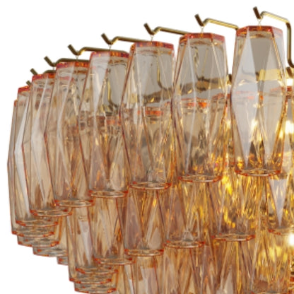 37" Extra Large Chandelier, 14-Light Gold Modern Round Chandelier for Living Room, Tiered Smoke Blown Glass Brass Chandeliers, Hanging Light Fixture for Bedroom, Dining Room, Foyer, Entryway