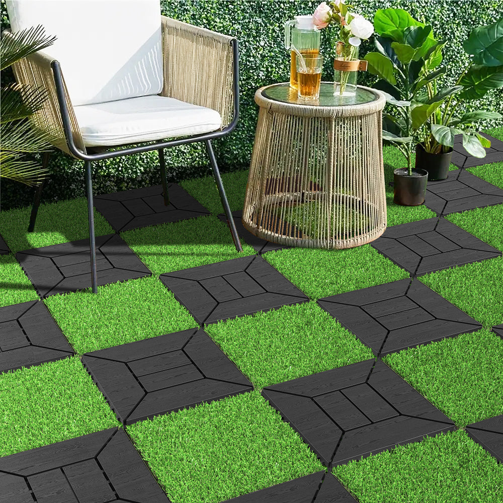 New 12 inch balcony deck tiles, DIY interlocking deck floor tiles, indoor and outdoor floor tiles, easy to install patio tiles, suitable for poolside balcony, backyard, 44 pieces dark gray