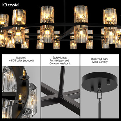 48 Inches Luxury Chandeliers Crystal Living Room Decorative Lights Simple Modern Dining Room LED Lighting,for Home Decor (Bulbs Included) Black