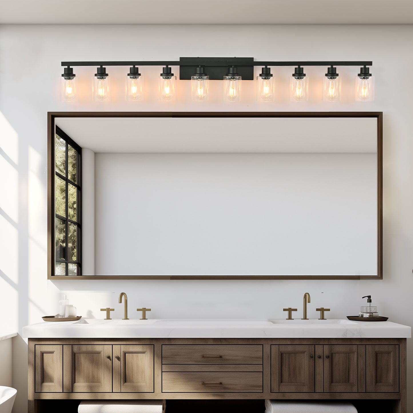 10 Light Bathroom Vanity Lights Over Mirror, 65.4inch Black Vanity Lights Fixtures Matte Black Modern Vanity Lights Black Bathroom Wall Lighting for Mirror Bedroom,Living Room