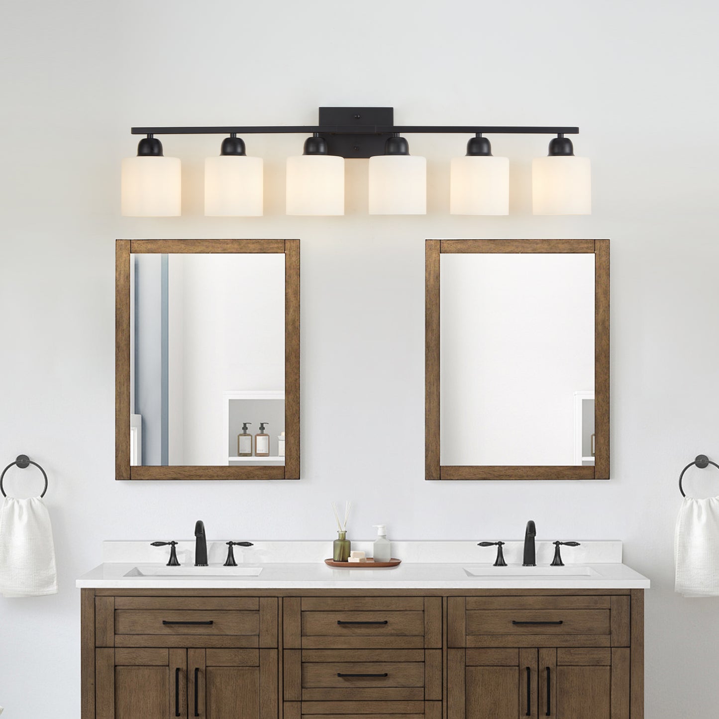 6-Light Black Vanity Lights, 38'' Modern Bathroom Vanity Lighting Fixtures for Mirror, Matte Bathroom Lighting Fixtures, Black Wall Sconces for Bedroom Living Room