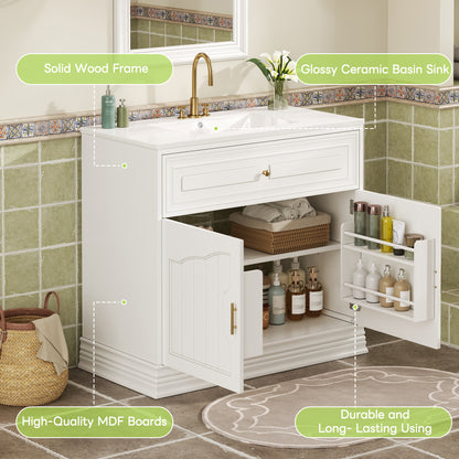 36" Luxurious Bathroom Vanity with Ceramic Sink, Bathroom Vanities Cabinet with 2 large Soft Closing Doors, Solid Wood Frame Bathroom Storage Cabinet