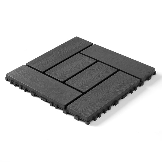 12-inch interlocking deck tiles, DIY modular interlocking decking floor tiles, indoor and outdoor floor tiles, courtyard floor tiles that easy to install quickly ,44 pieces dark gray