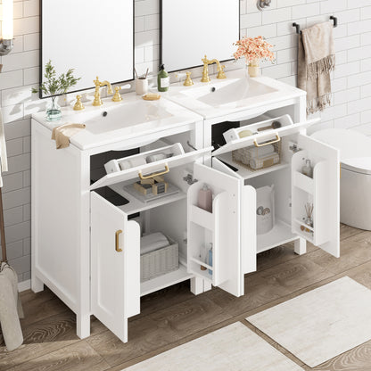 Modern 48-Inch Bathroom Vanity with Ceramic Sink, Soft-Close Doors, Flip Drawer, Double-Layer Door Shelves, Elegant Storage Solution