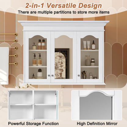 40" Medicine Cabinet with Mirror, Bathroom Storage Cabinet with Mirror Door and Shelves, Wall Mounted Bathroom Cabinet with Glass Doors