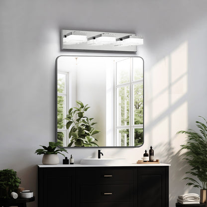 Modern Chrome LED Vanity Light, 3-Lights Wall Sconce for Bathroom and Mirror, Sleek Minimalist Design, Energy-Efficient, Easy to Install