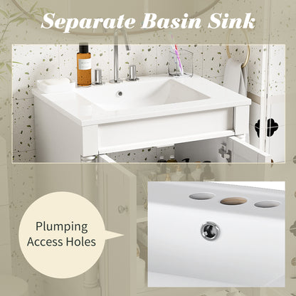 24'' Bathroom Vanity with Top Sink, 2-Tier Modern Bathroom Storage Cabinet, Single Sink Bathroom Vanity, Large Storage Shelves