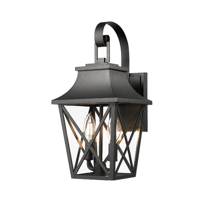 Black Outdoor Wall Lantern 2-Light,Large Outside Modern Wall Sconce Light Fixture,Industrial Porch Light Wall Mount with Glass,Waterproof Farmhouse Exterior Lamp Lighting (1 Pack)