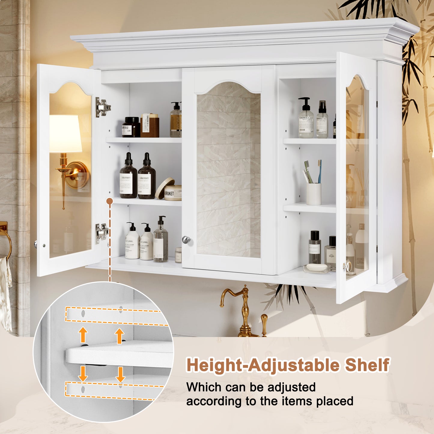 40" Medicine Cabinet with Mirror, Bathroom Storage Cabinet with Mirror Door and Shelves, Wall Mounted Bathroom Cabinet with Glass Doors