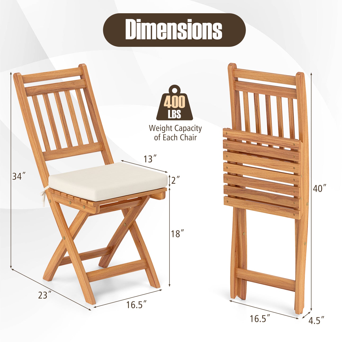 Patio Folding Chairs Set of 2 with Soft Seat Cushion-B