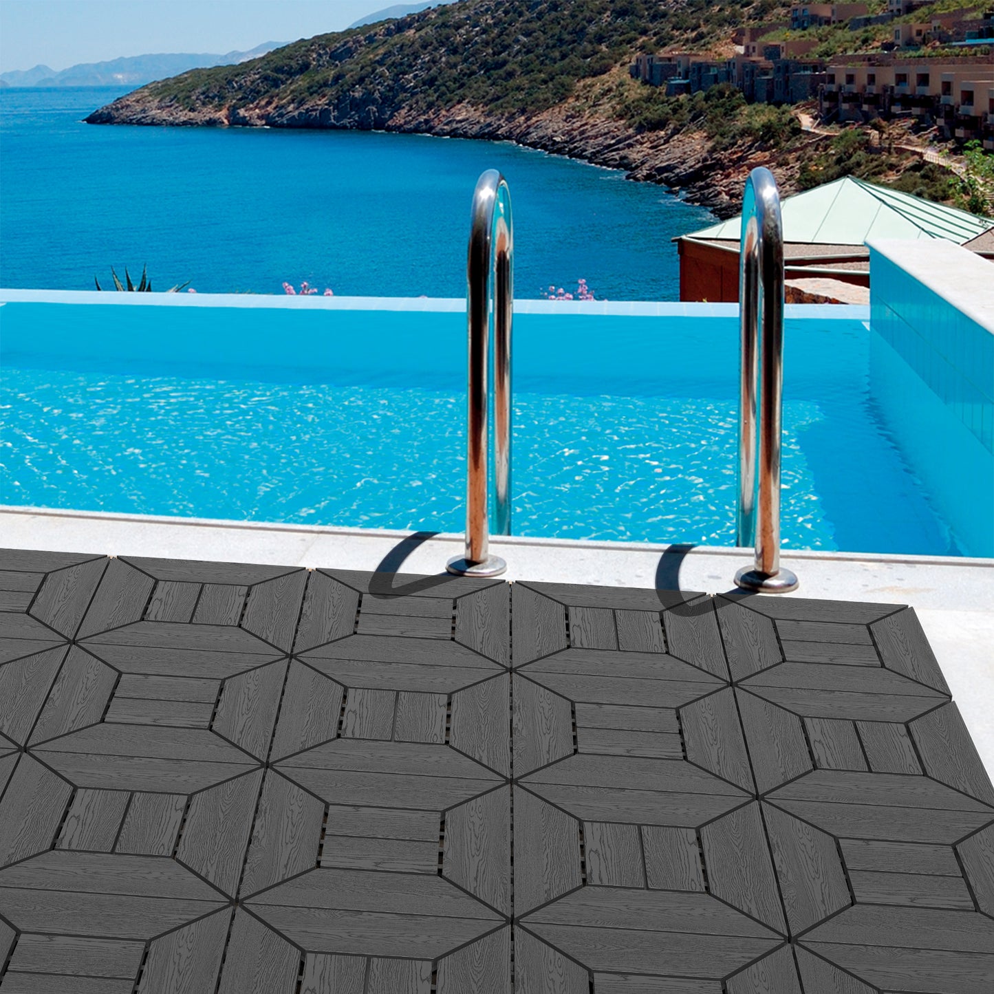 New 12 inch balcony deck tiles, DIY interlocking deck floor tiles, indoor and outdoor floor tiles, easy to install patio tiles, suitable for poolside balcony, backyard, 44 pieces dark gray