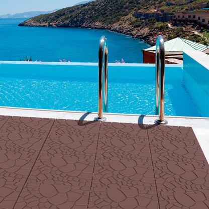 Stone texture 12" Patio Deck Tiles, DIY Module Interlocking Decking Tiles Floor Tile,Easy and Quick Installation Court Tiles for Porch Poolside Balcony Backyard 44pcs  Brown