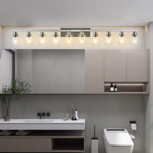 10 Light Bathroom Light Fixtures, Bathroom Vanity Light with Clear Glass, Brushed Nickel Bathroom Lighting Fixtures over Mirror, Large Vanity Lights for Bathroom, Vanity Lights for Mirror, Wall Sconce