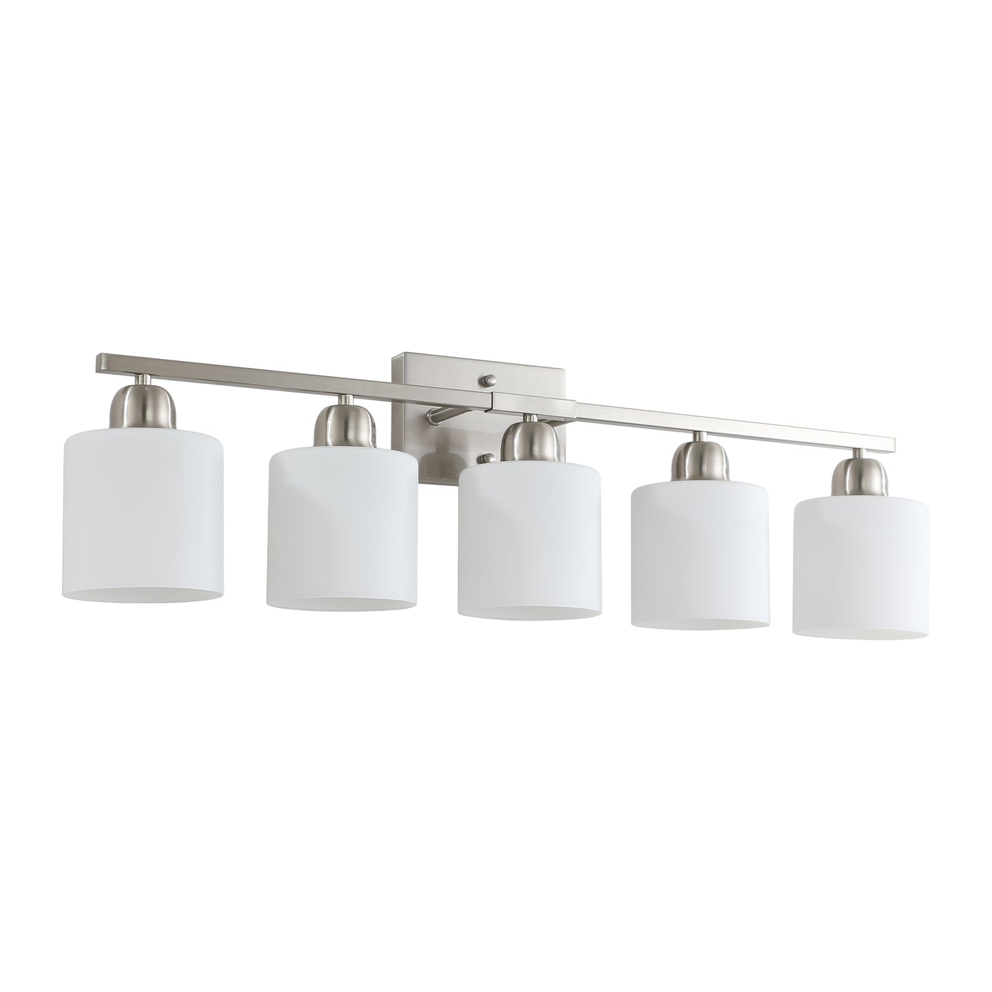 Brushed Nickel Bathroom Light Fixtures, 5-Light Modern Vanity Light Over Mirror, Wall Sconces with Milky White Frosted Glass Shades, E26 Socket (Bulbs Not Included)
