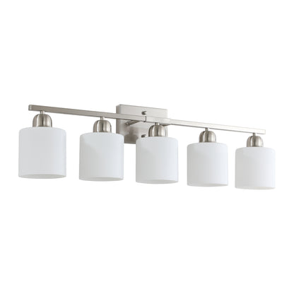 Brushed Nickel Bathroom Light Fixtures, 5-Light Modern Vanity Light Over Mirror, Wall Sconces with Milky White Frosted Glass Shades, E26 Socket (Bulbs Not Included)