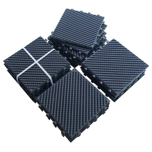 Patio Interlocking Deck Tiles, 12"x12" Square Composite Decking Tiles, Striped Plastic Outdoor Flooring Tile All Weather for Balcony Porch Backyard, (Dark Gray, Pack of 36)