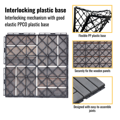 10 PCS Interlocking Deck Tiles Checker Pattern, 12" x 12" Light Gray Square Acacia Hardwood Outdoor Flooring for Patio, Bancony, Pool Side