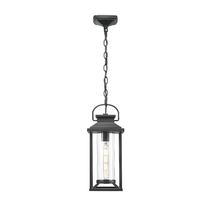 Outdoor Pendant Lights for Porch, Black Exterior Chandelier for Gazebo, Modern Outside Hanging Lanterns Outdoor Ceiling Light Fixture with Ribbed Glass for House Patio, Anti-Rust Waterproof (1 pack)