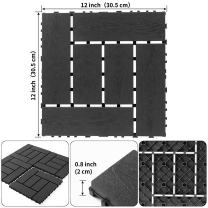 12-inch interlocking deck tiles, DIY modular interlocking decking floor tiles, indoor and outdoor floor tiles, courtyard floor tiles that easy to install quickly ,44 pieces dark gray