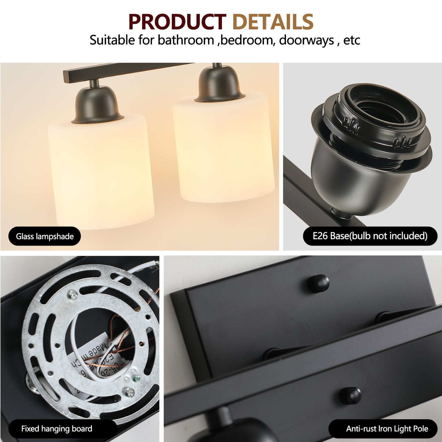 6-Light Black Vanity Lights, 38'' Modern Bathroom Vanity Lighting Fixtures for Mirror, Matte Bathroom Lighting Fixtures, Black Wall Sconces for Bedroom Living Room